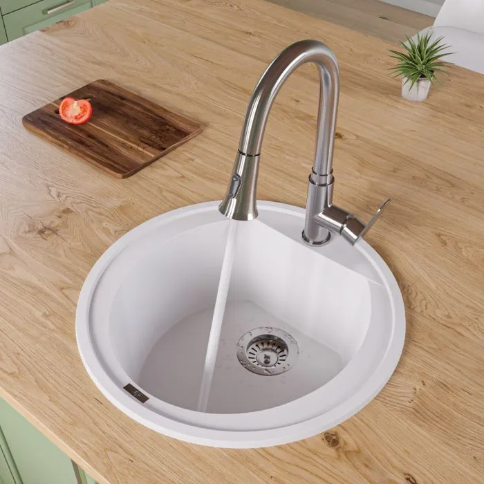 ALFI brand AB2020DI 20" Drop-In Round Granite Composite Kitchen Prep Sink