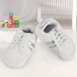 Baby Moo Metallic Silver Striped White Sneakers