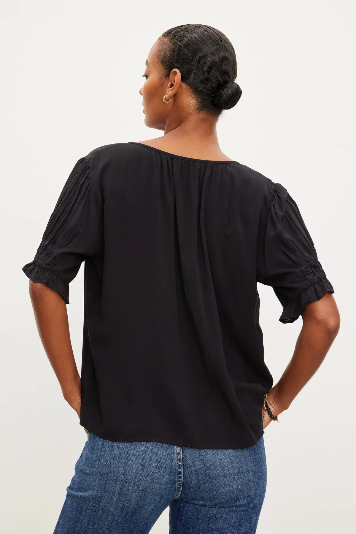 CALISSA SHORT SLEEVE RAYON CHALLIS BLOUSE - VELVET