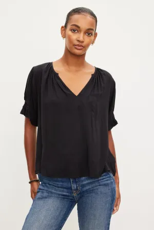 CALISSA SHORT SLEEVE RAYON CHALLIS BLOUSE - VELVET