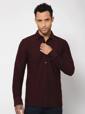 Cantabil Cotton Blend Solid Wine Full Sleeve Casual Shirt for Men with Pocket