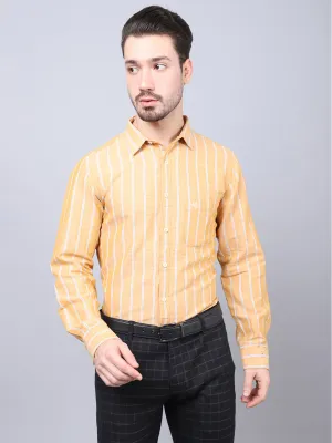 Cantabil Cotton Blend Striped Mustard Full Sleeve Casual Shirt for Men with Pocket