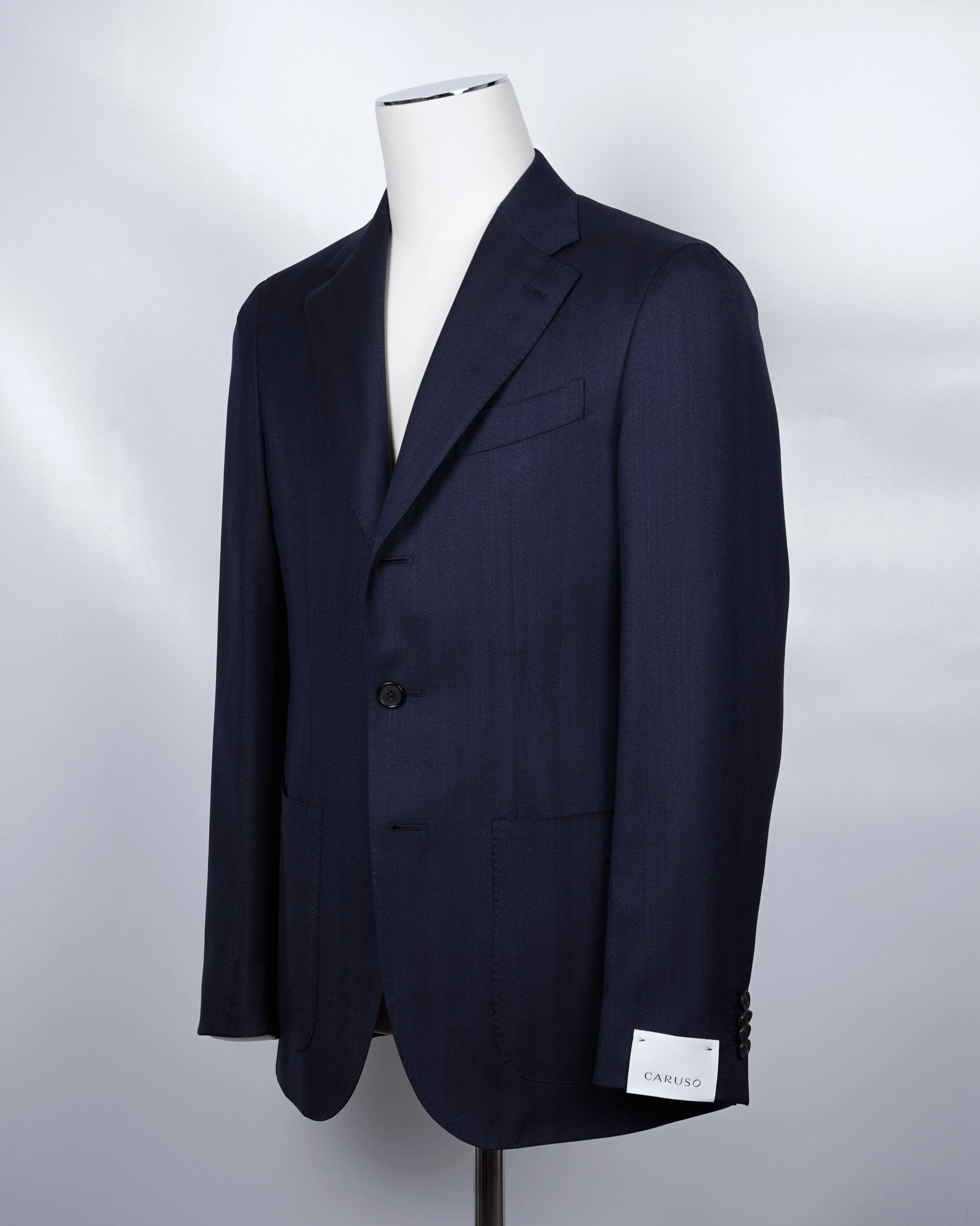 Caruso Blue Herringbone Super 120's Jacket