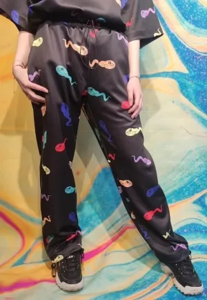 Cat print beam joggers handmade y2k cartoon emoji overalls