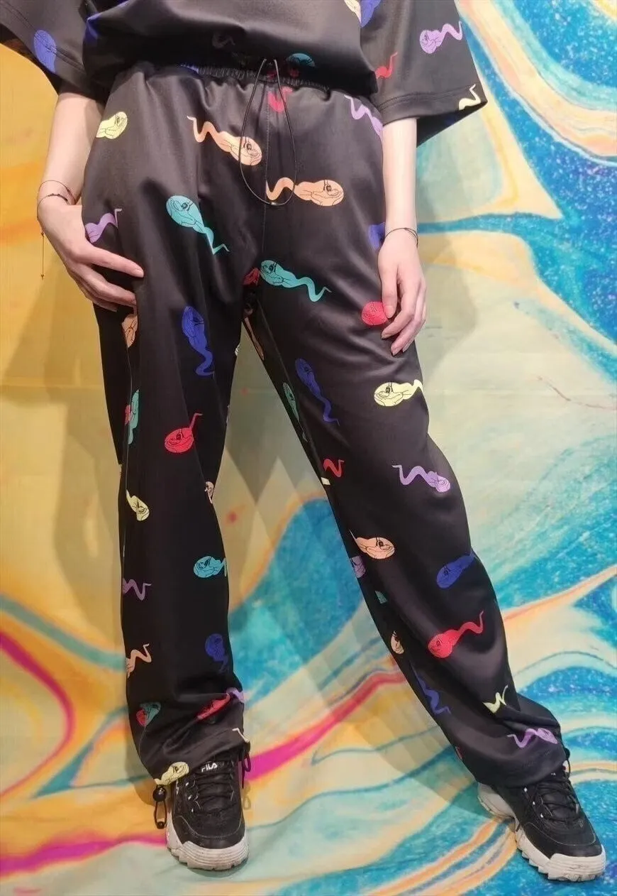 Cat print beam joggers handmade y2k cartoon emoji overalls