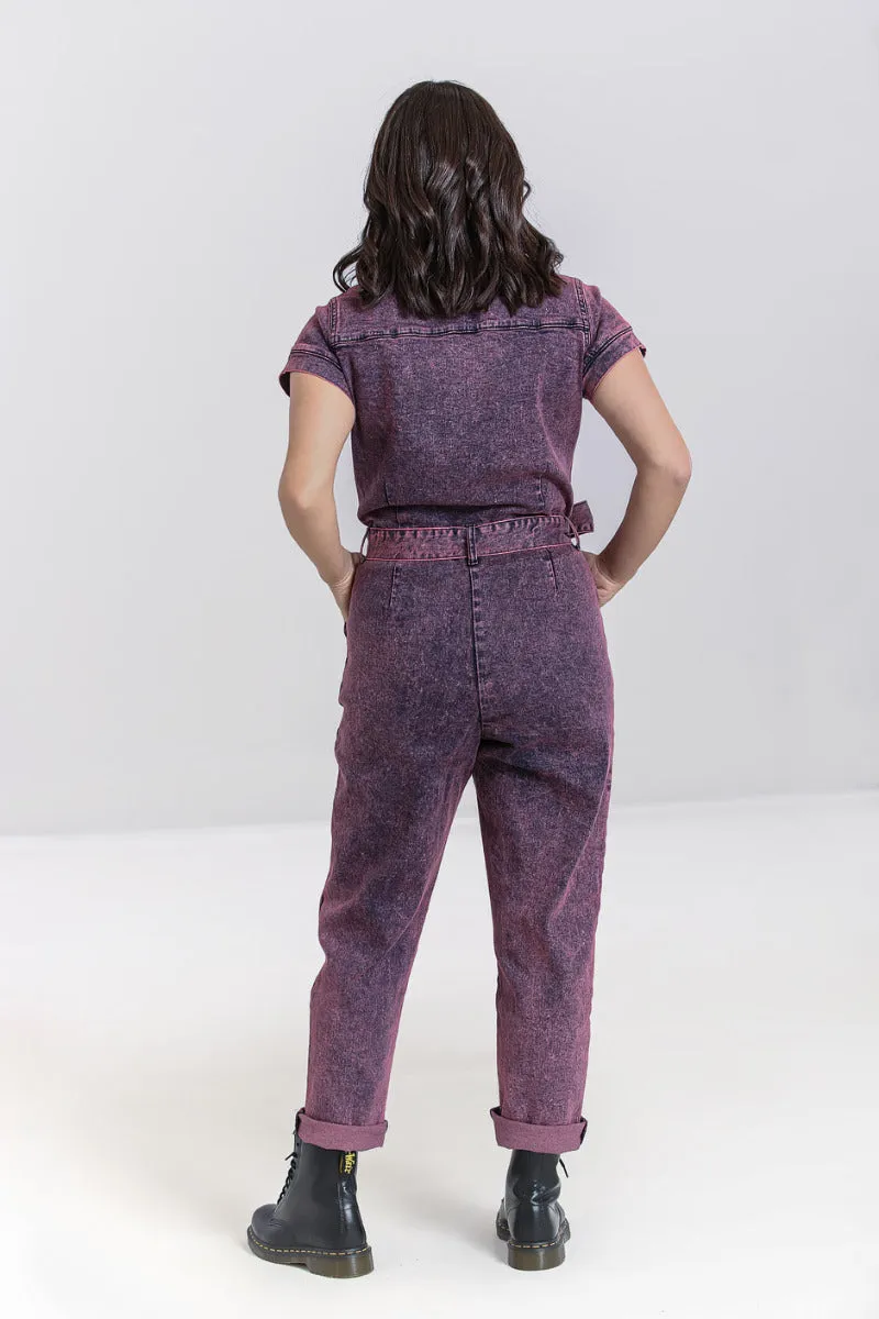 Denim Boilersuit in Pink by Hell Bunny - Size S