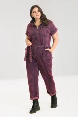 Denim Boilersuit in Pink by Hell Bunny - Size S