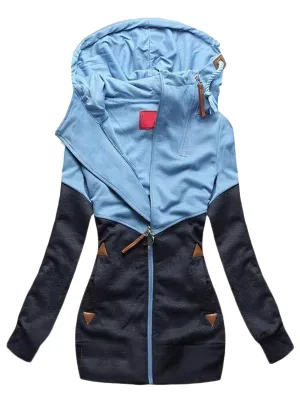 Fashion Casual Warm Zipper Hit Color Hoodie