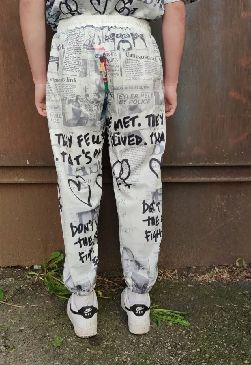 Gay joggers LGBT pants graffiti love pride overalls in white