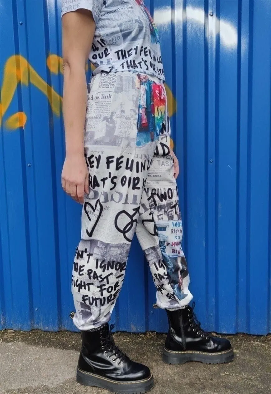 Gay joggers LGBT pants graffiti love pride overalls in white