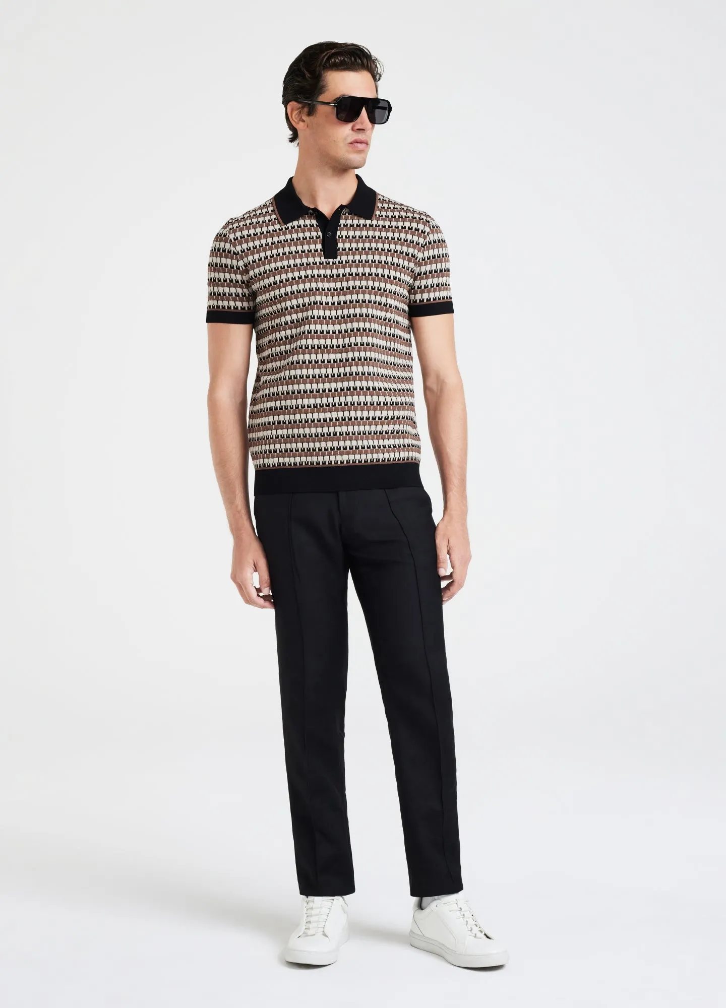 Geo Jacquard Tech Knit Polo Tan