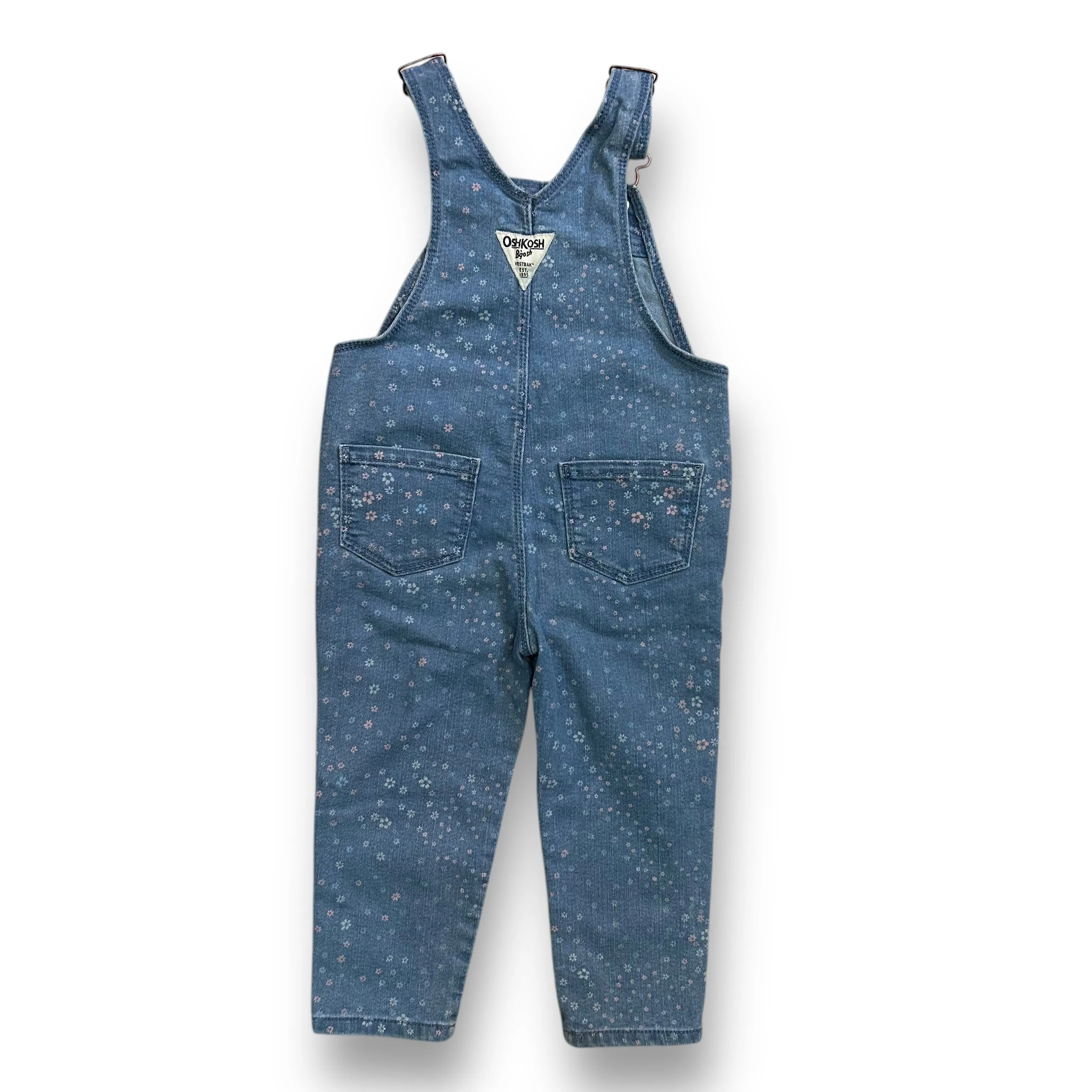 Girls OshKosh Size 2/2T Floral Print Denim Overalls