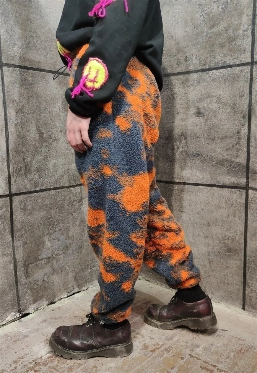 Gradient fleece joggers handmade retro camo overalls orange