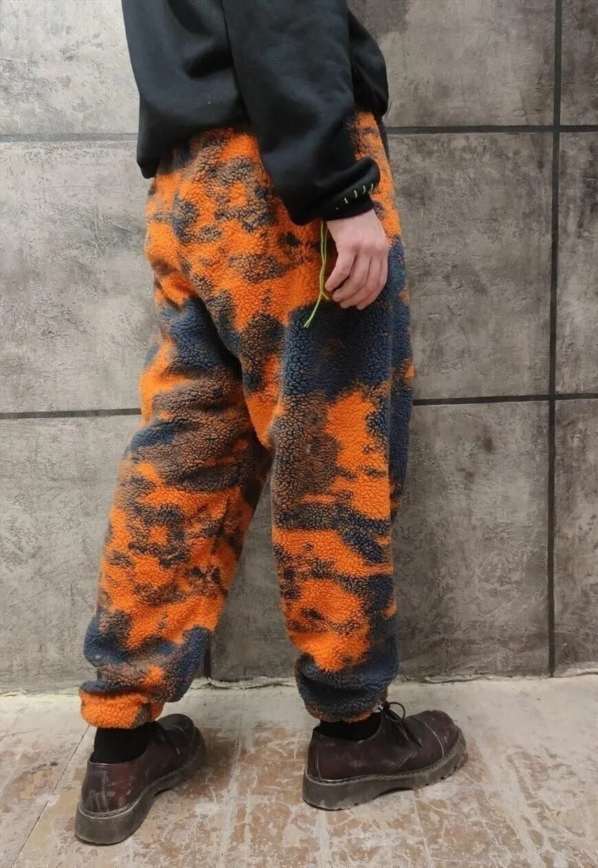 Gradient fleece joggers handmade retro camo overalls orange