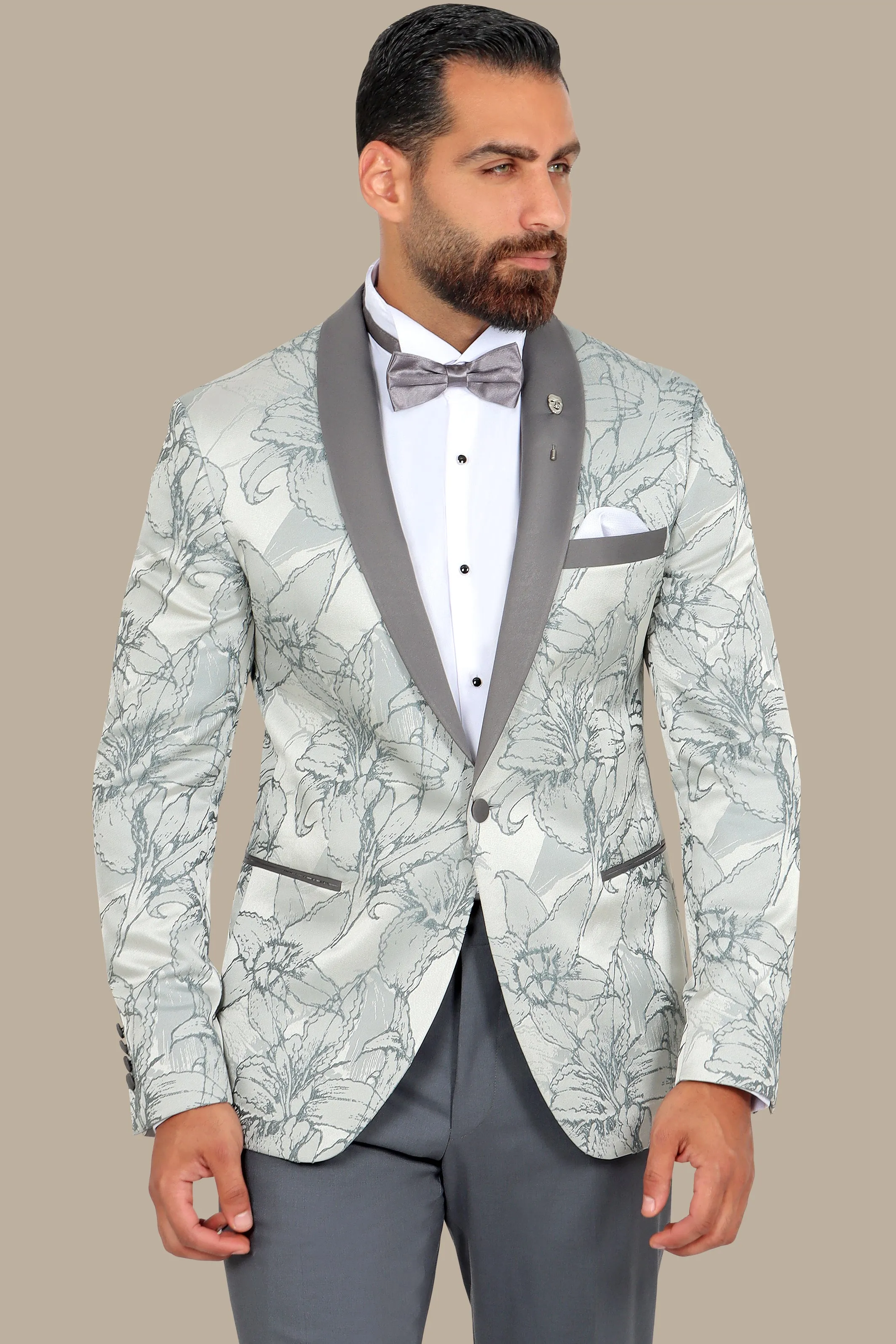 Grey Jacquard Blazer with Col Chale