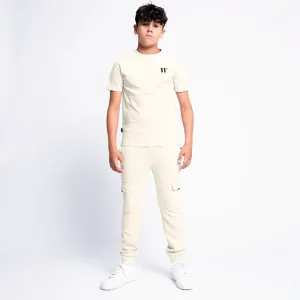 Junior Mixed Fabric Cargo Joggers - Stone