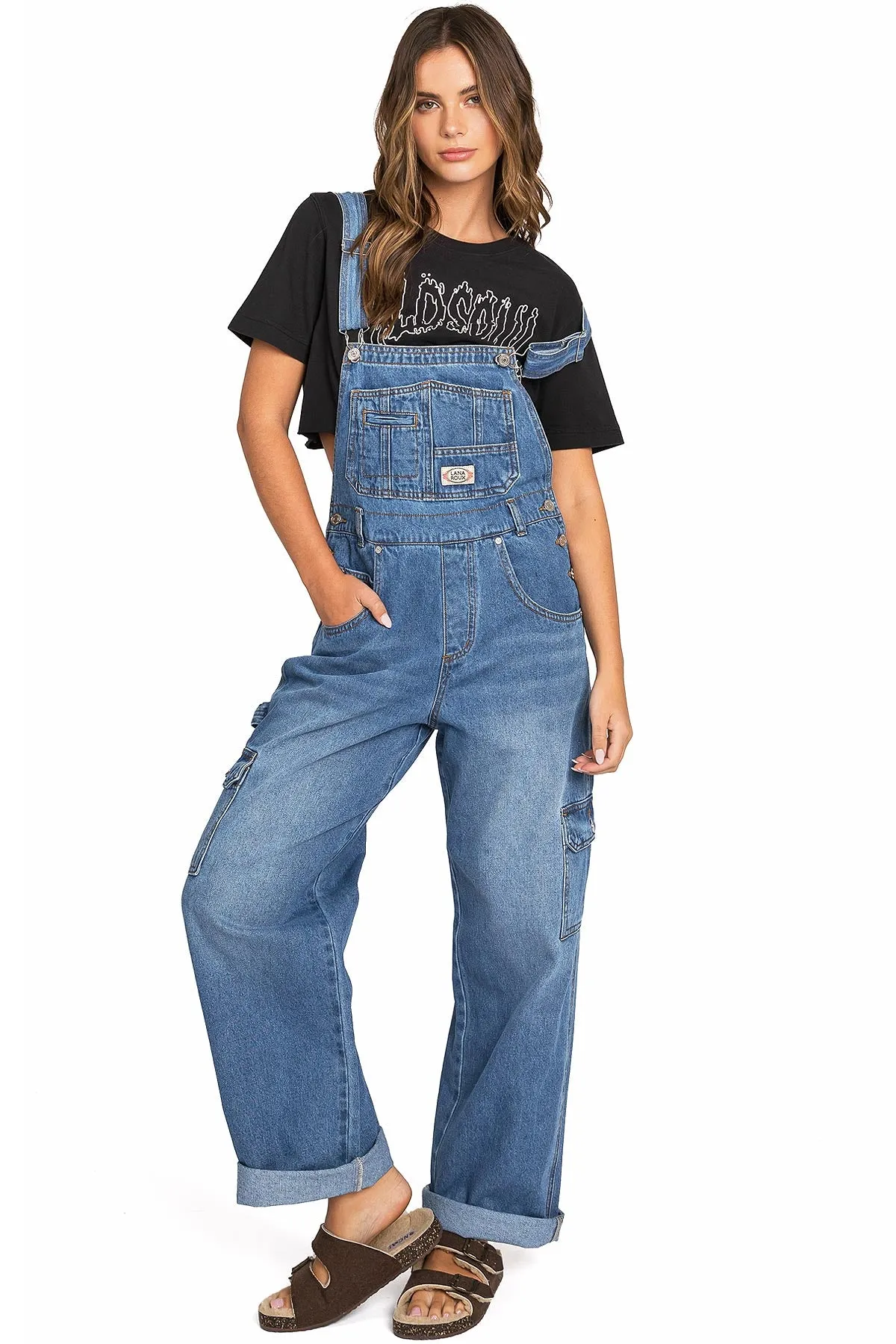 Lana Roux 90s Retro Dungaree Utility Cargo Denim Overalls