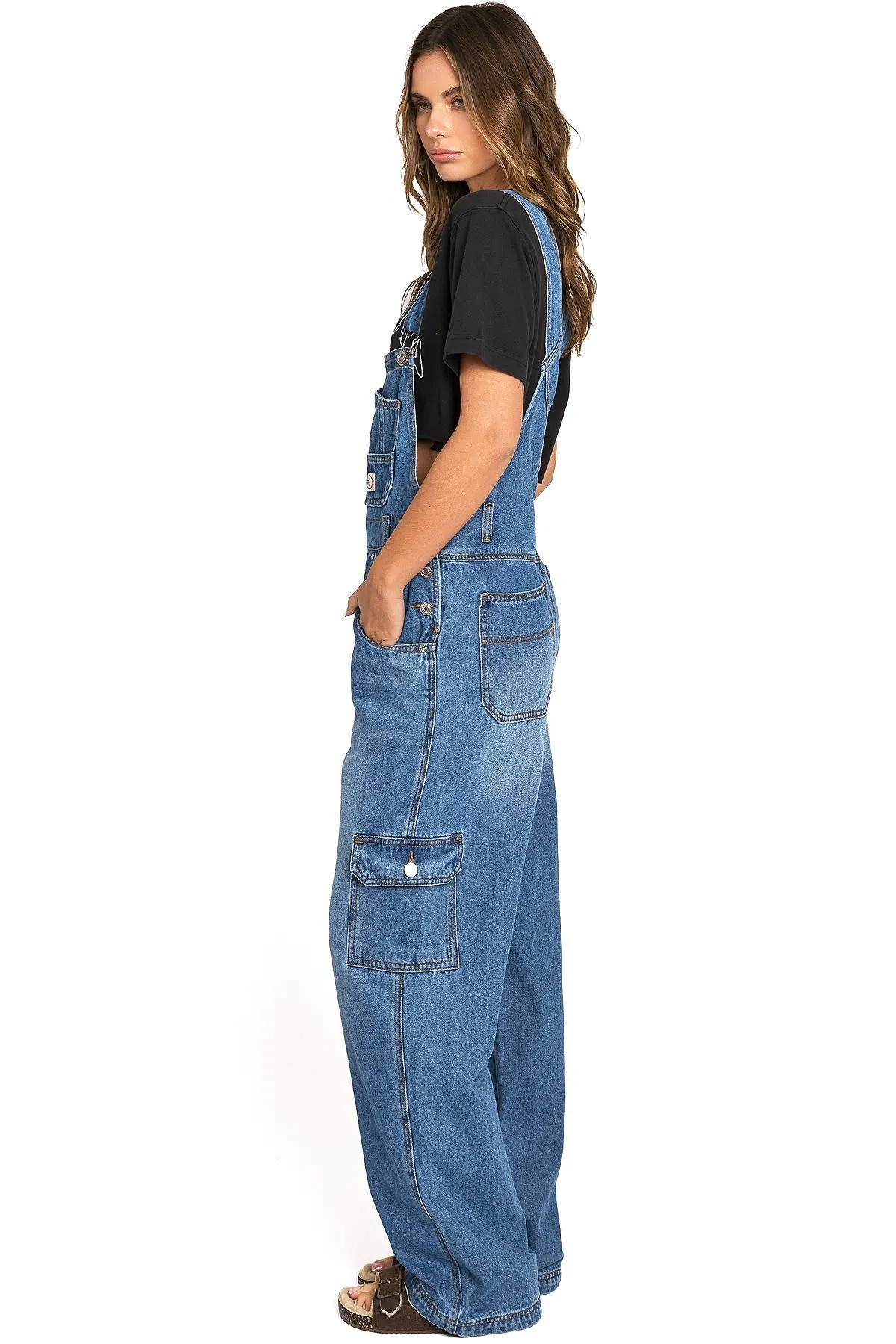 Lana Roux 90s Retro Dungaree Utility Cargo Denim Overalls