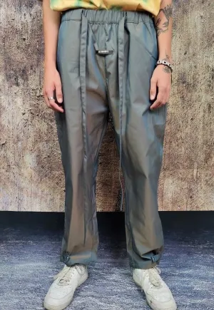 Luminous joggers baggy fit y2k shiny overalls silver green