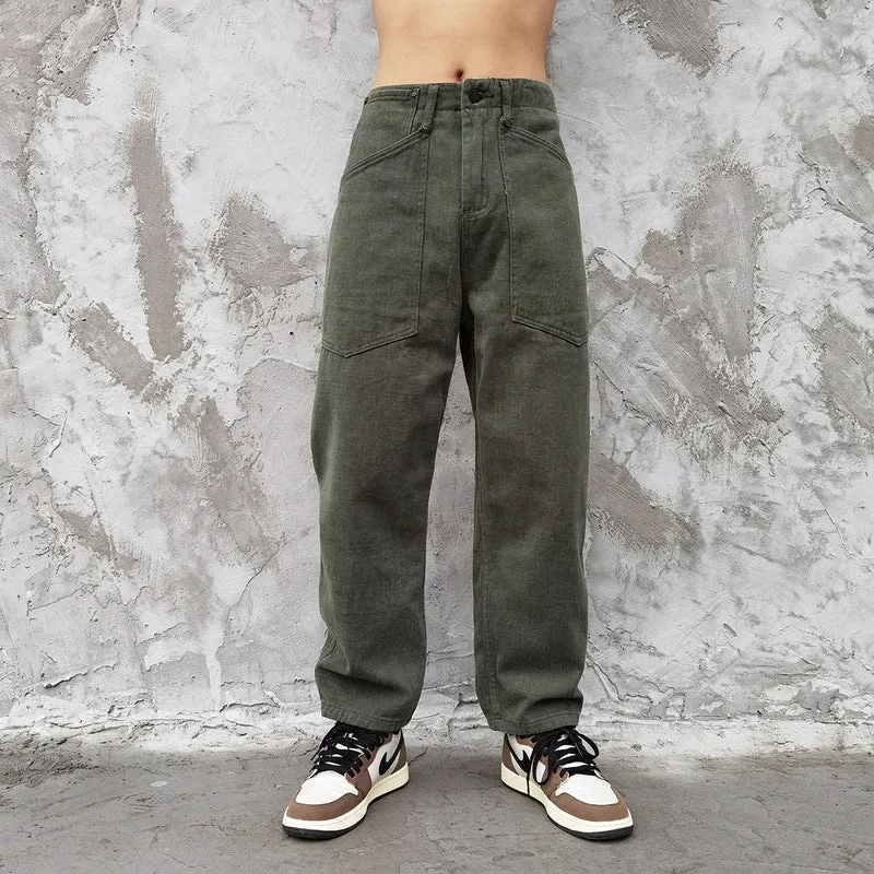 Man Fall Outfits Cargo Pants Loose Straight Casual Pants Men's Retro Solid Color Overalls