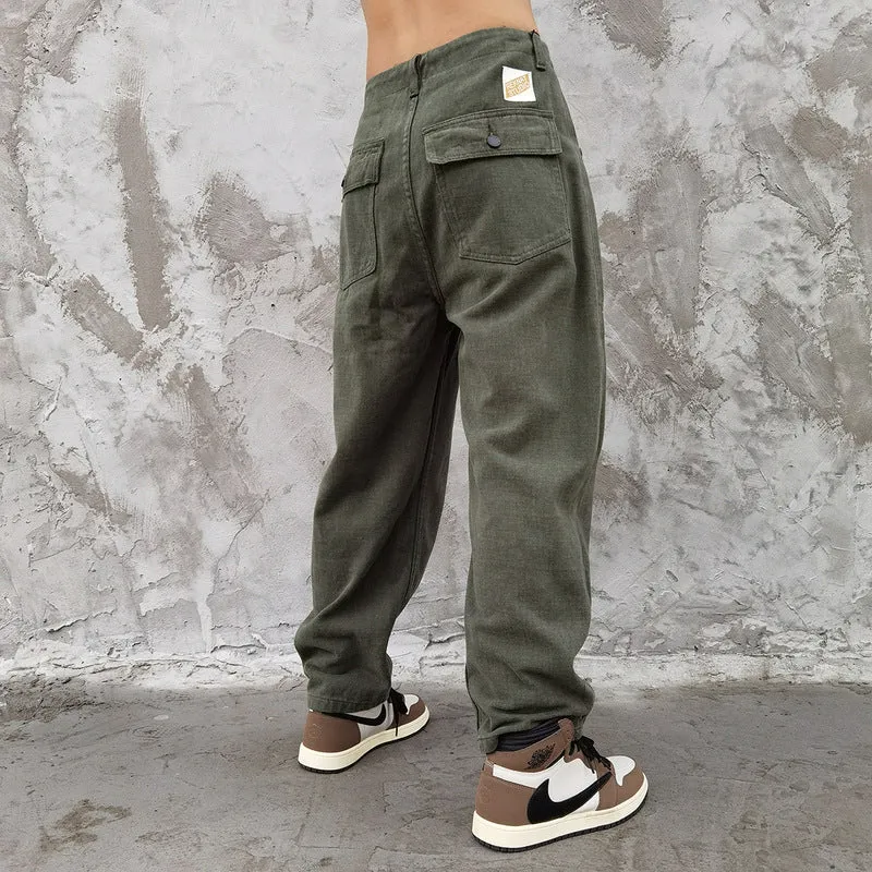 Man Fall Outfits Cargo Pants Loose Straight Casual Pants Men's Retro Solid Color Overalls