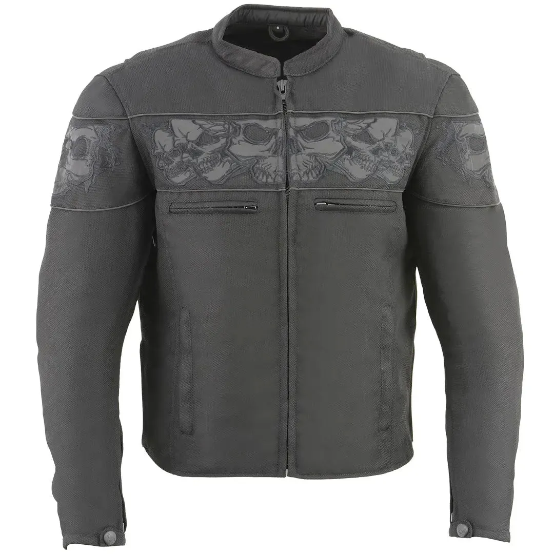 Open Road Men's Reflective Skull Cordura Motorcycle Jacket