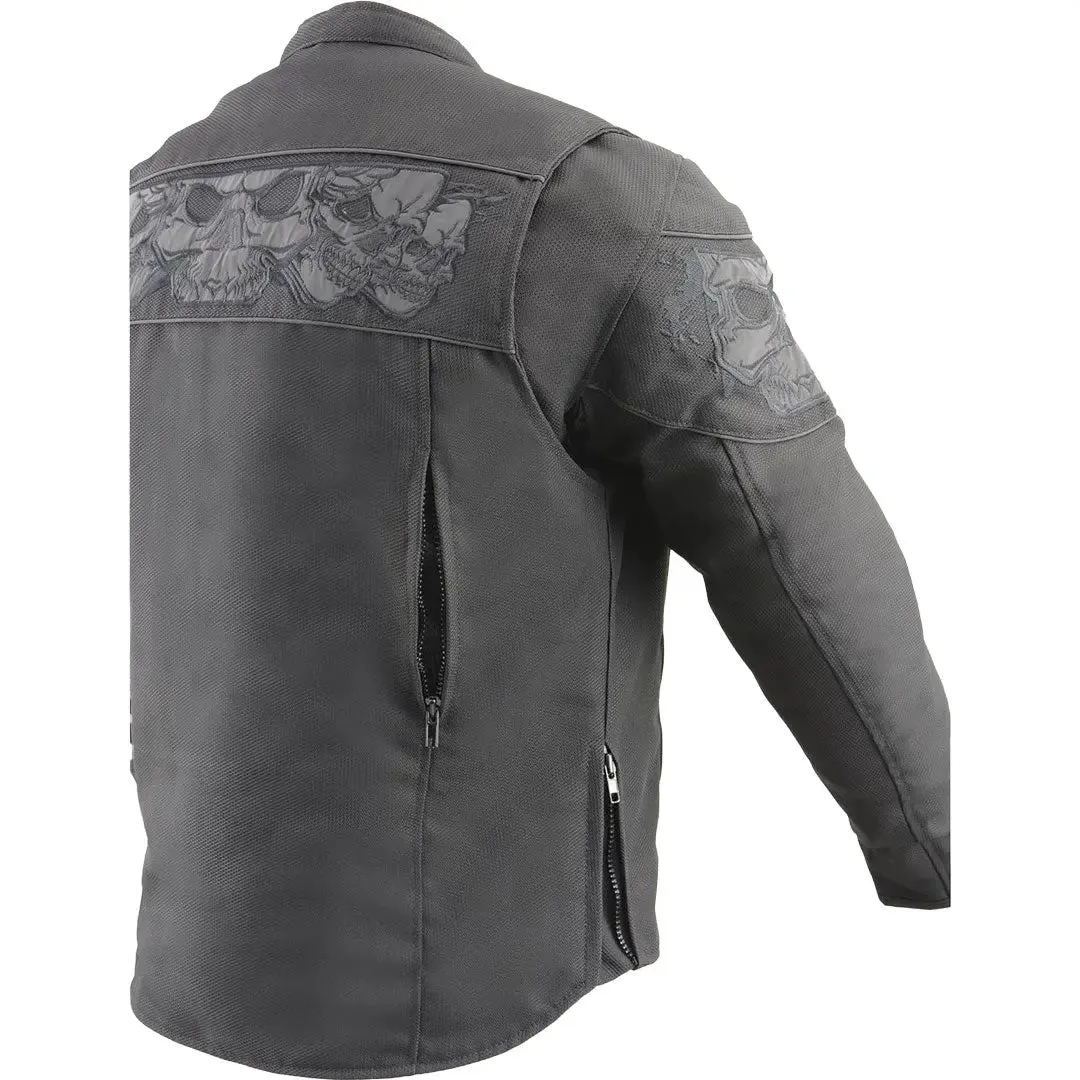 Open Road Men's Reflective Skull Cordura Motorcycle Jacket