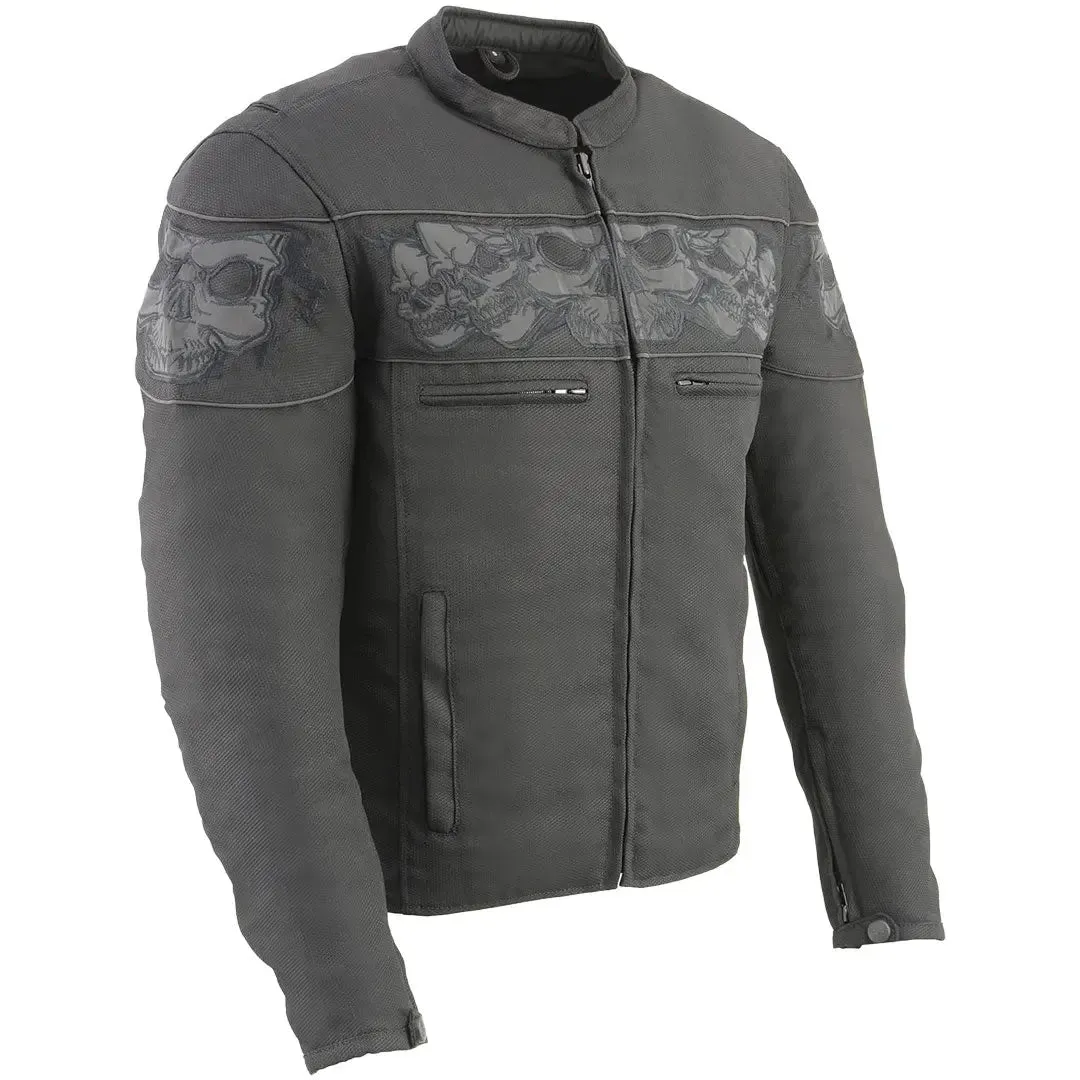 Open Road Men's Reflective Skull Cordura Motorcycle Jacket