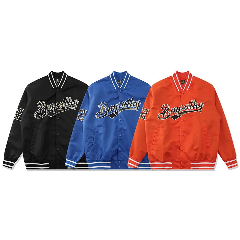 Orange Varsity Jacket Youth Student Jacket Jacket Men's Retro Male and Female Overalls Baseball Uniform