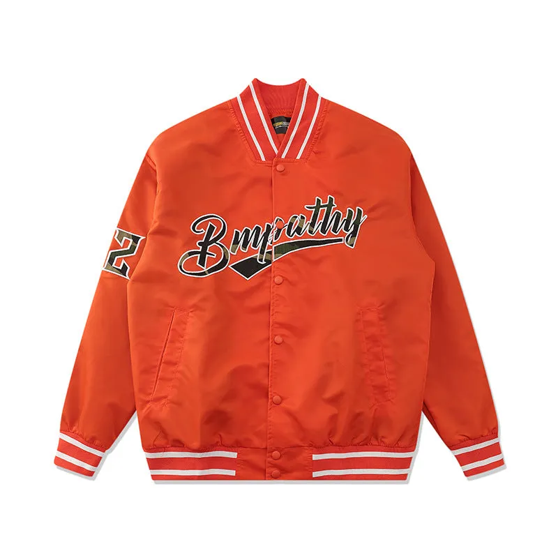 Orange Varsity Jacket Youth Student Jacket Jacket Men's Retro Male and Female Overalls Baseball Uniform