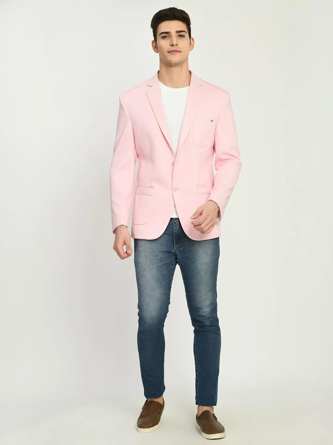 Pink Slim fit Single Breasted Blazer