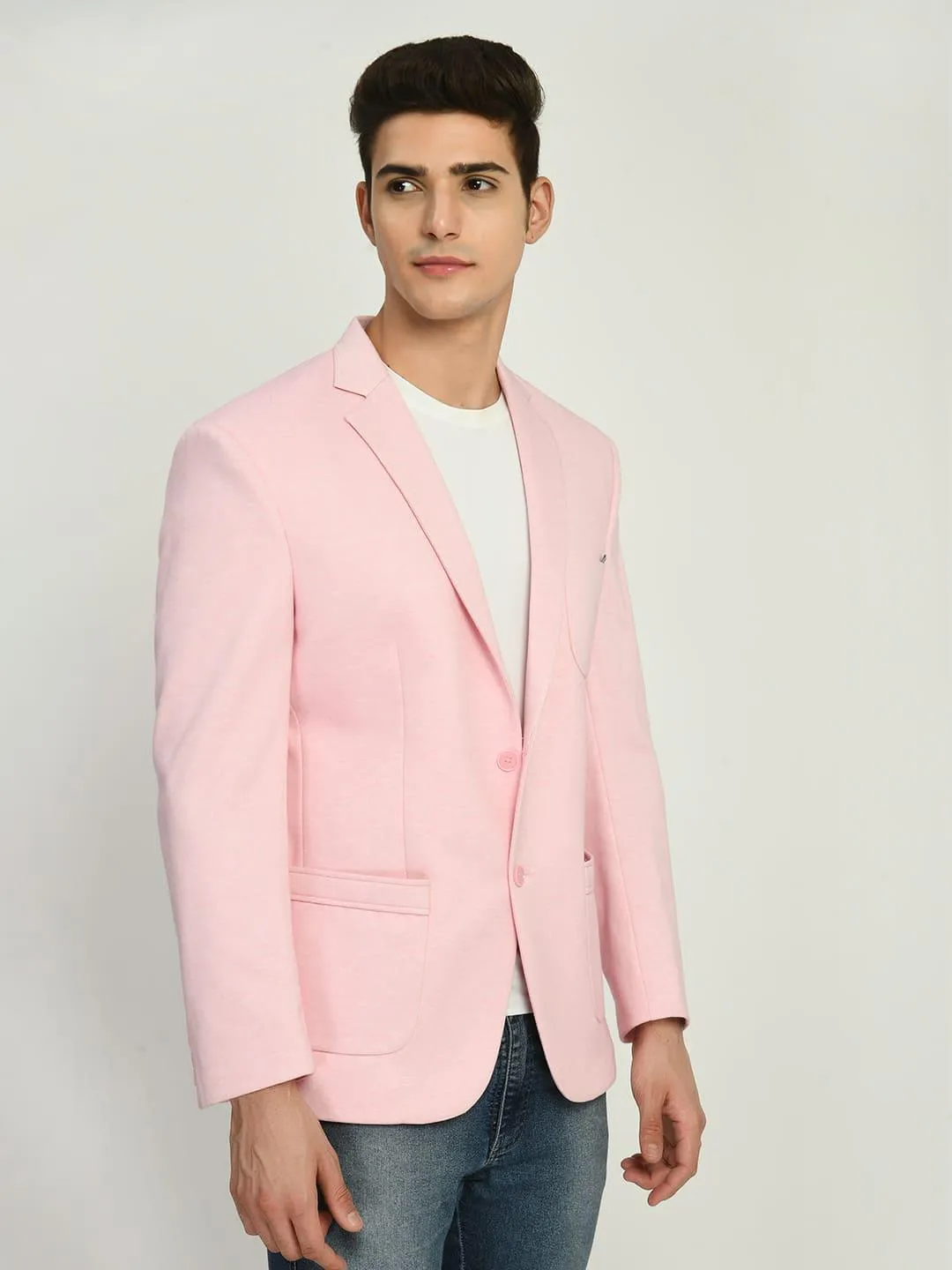 Pink Slim fit Single Breasted Blazer