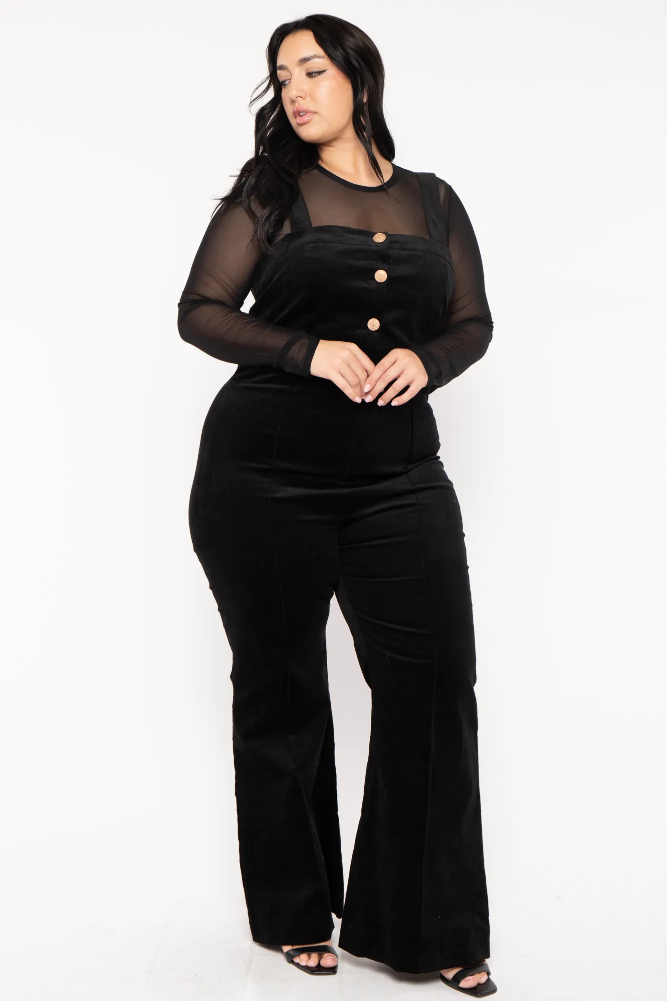 Plus Size Dariann  Corduroy  Overalls  -Black