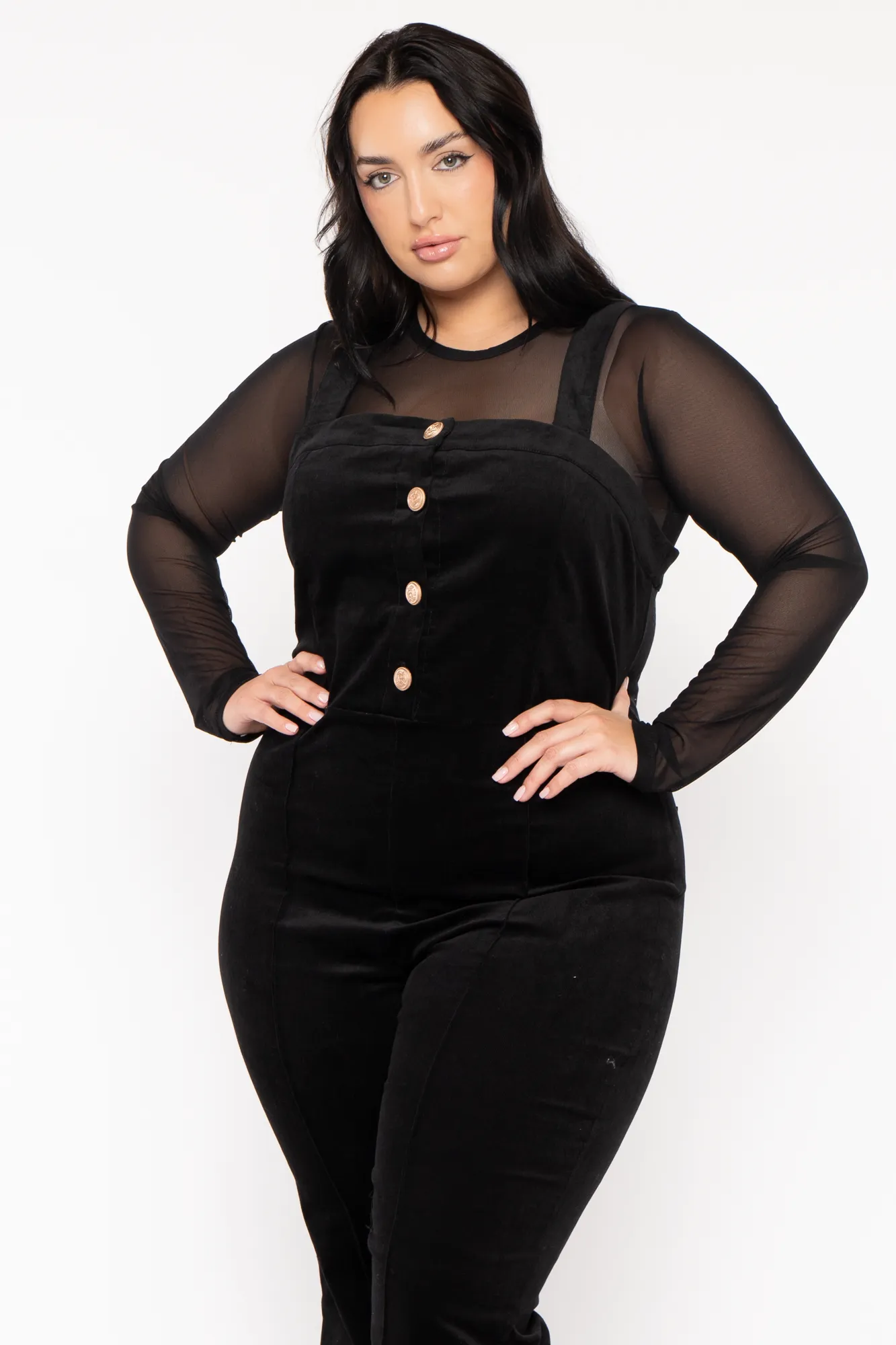 Plus Size Dariann  Corduroy  Overalls  -Black