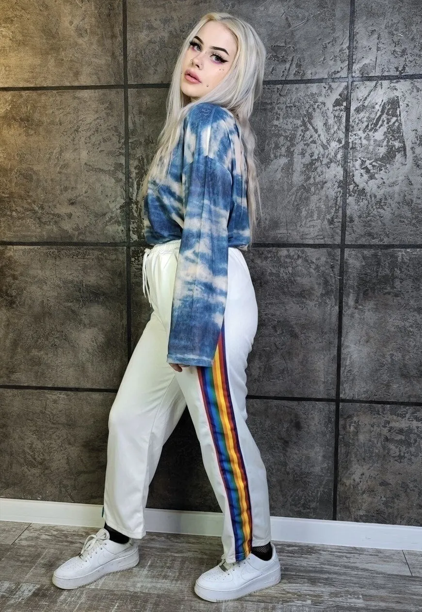 Rainbow panel joggers thin bright overalls in white