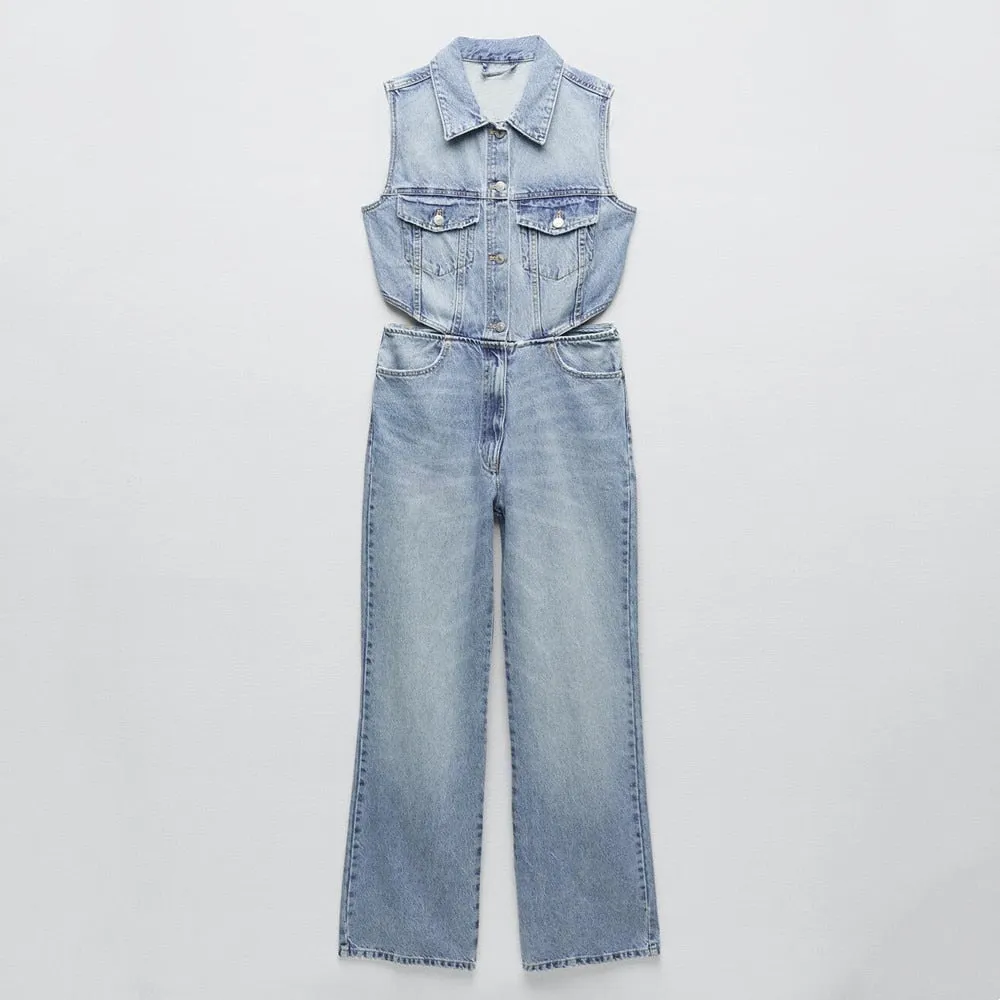 Retro High-waist Denim Overalls