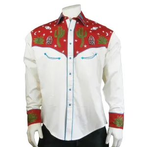 Rockmount Mens Cactus and Stars Red 100% Cotton L/S Shirt