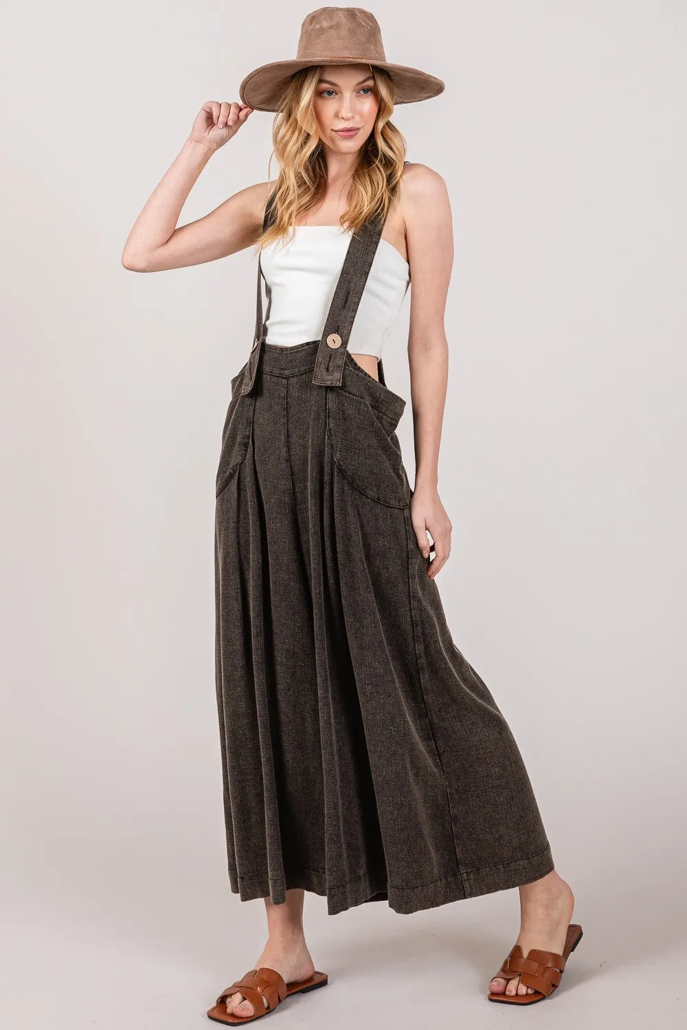 SAGE   FIG Wide Strap Wide Leg Overalls