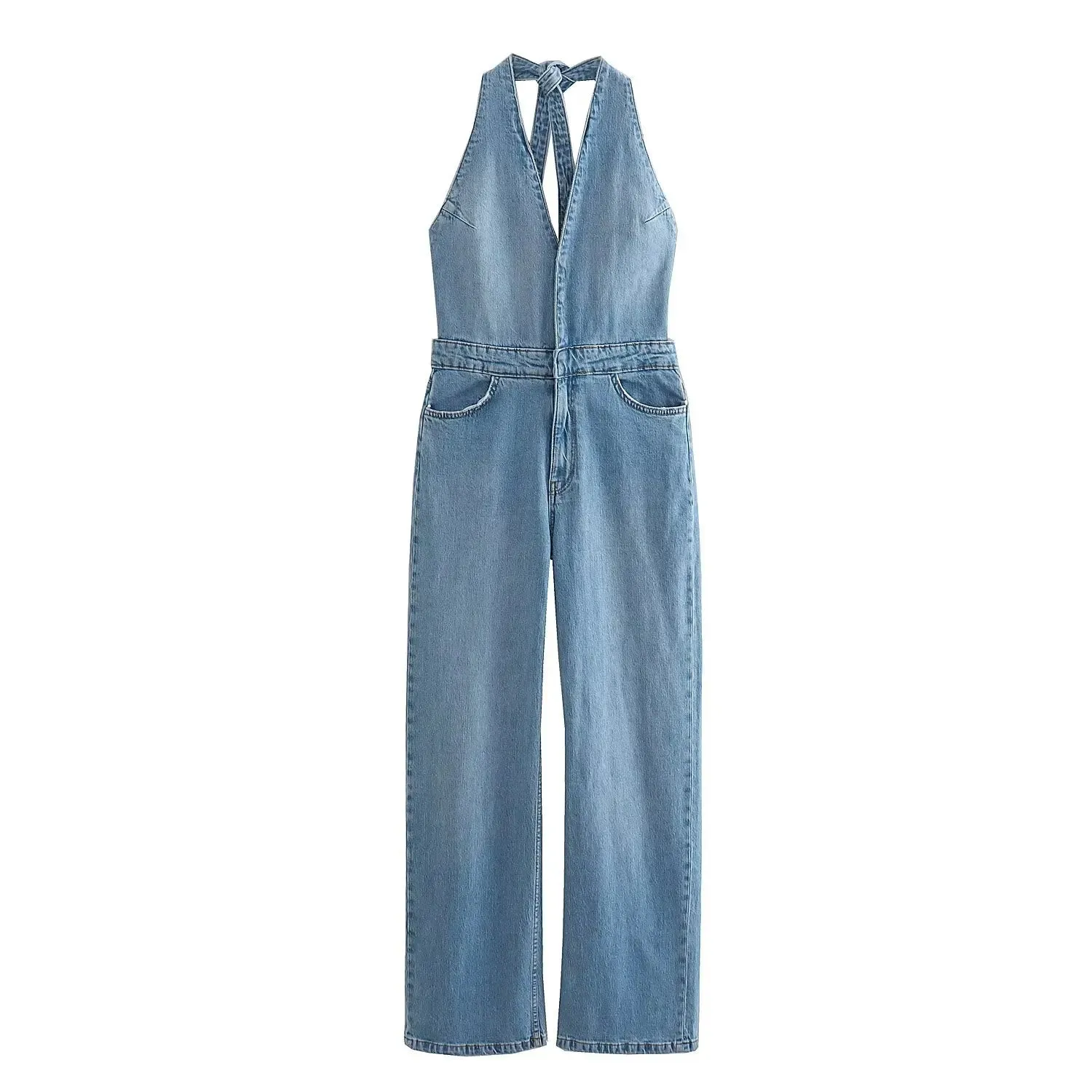 TAVIMART  -  New Women Denim Jumpsuit Lace-up Sleeveless Jean Overalls Jumpsuits Backless Streetwear Female Fashion V-Neck Lady Rompers