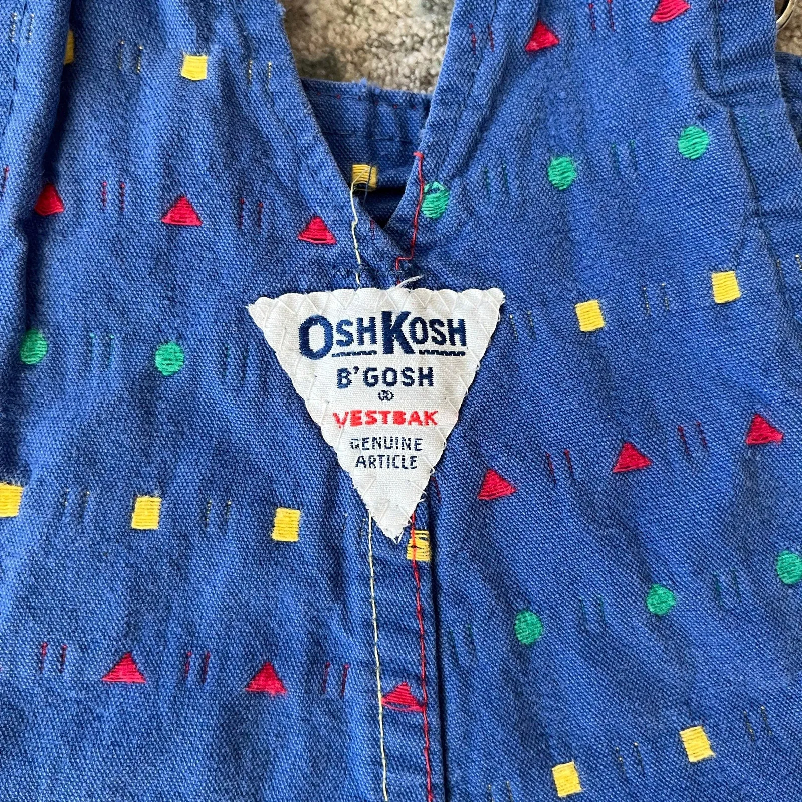 Vintage OshKosh B'gosh Blue Embroidered Shapes Overalls 4T USA