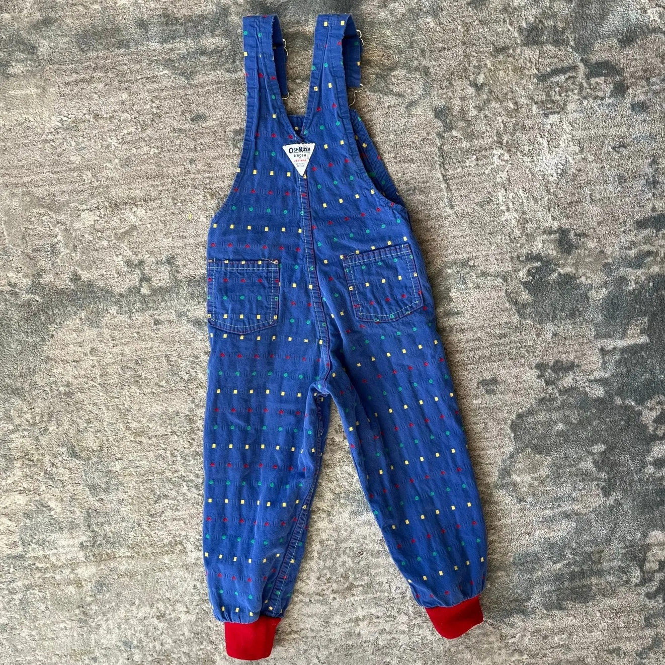 Vintage OshKosh B'gosh Blue Embroidered Shapes Overalls 4T USA