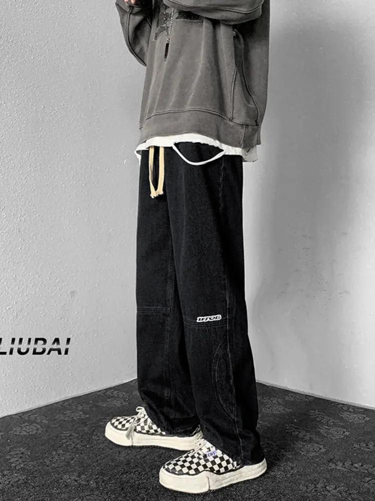 Wiaofellas  -  Washed Jeans Men's Jeans Loose Casual Pants Spring and Autumn Retro Overalls Hip-hop Men's Straight Trousers