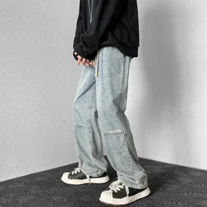 Wiaofellas  -  Washed Jeans Men's Jeans Loose Casual Pants Spring and Autumn Retro Overalls Hip-hop Men's Straight Trousers