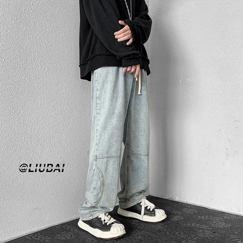 Wiaofellas  -  Washed Jeans Men's Jeans Loose Casual Pants Spring and Autumn Retro Overalls Hip-hop Men's Straight Trousers