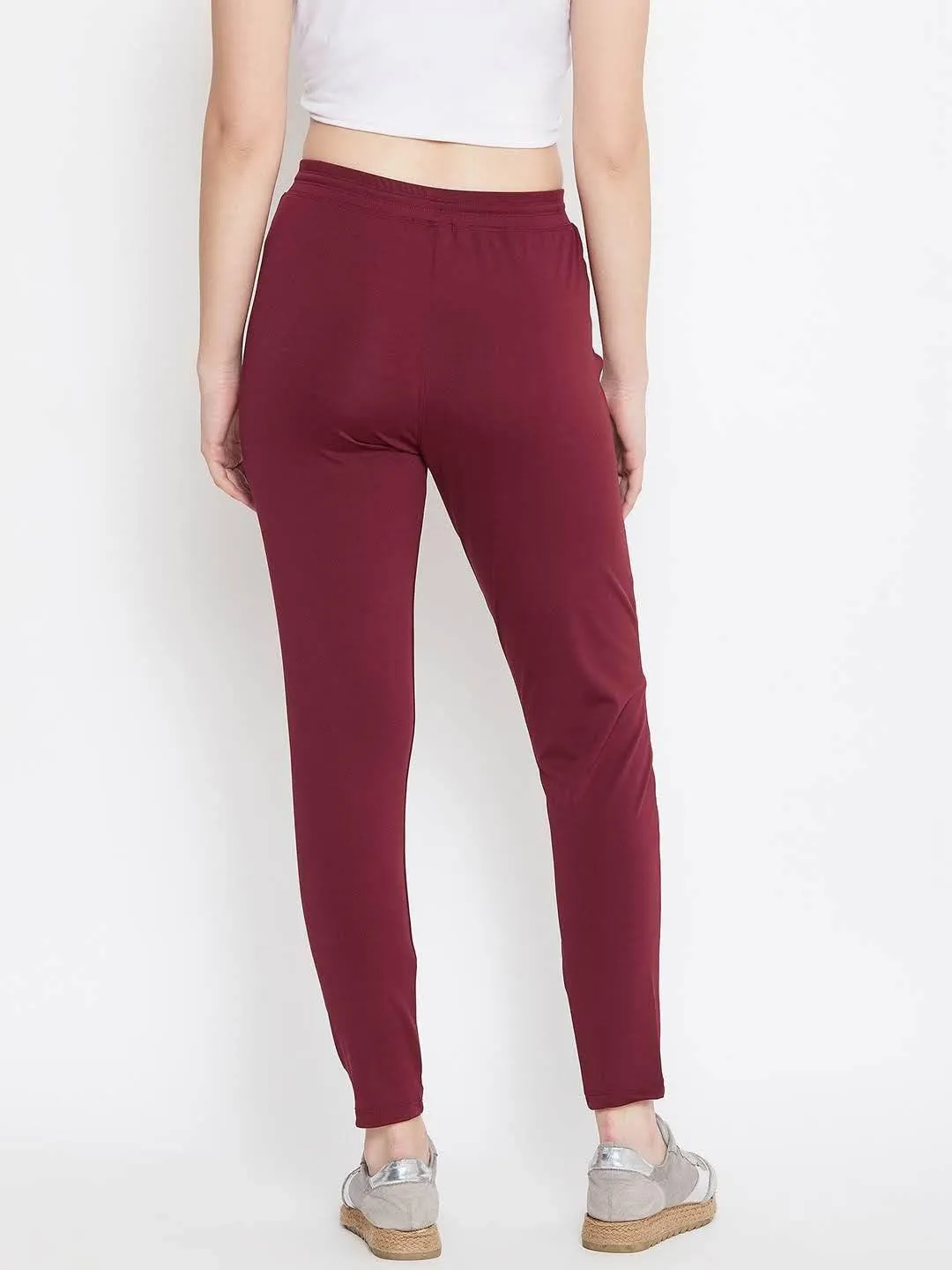 Women Maroon Solid Track Pants